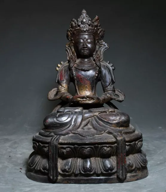 10" China Old Tibet Tibetan Buddhism temple Bronze White Tara Bodhisattva statue