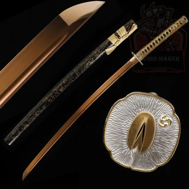 AU Full Tang Katana 1095 High Carbon Steel Gold Blade Japanese Samurai Sword