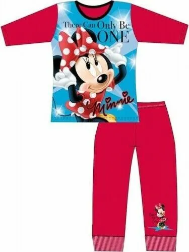 Girls Pyjamas Minnie Mouse Childrens Kids Red Blue Disney PJs Age 4-10 Years