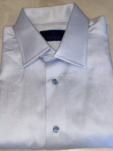 David Donahue Mens Blue/White Dobby Regular  Fit Dress Shirt Size 17/32-33 $155
