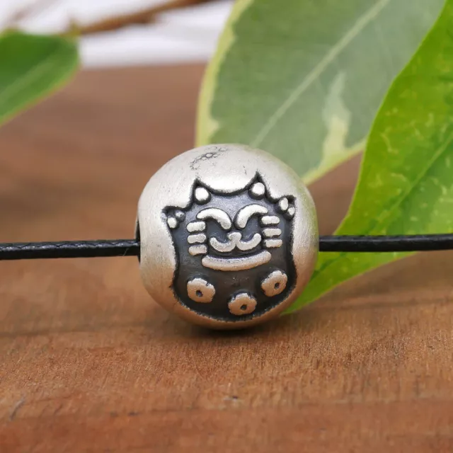 Luck Maneki Neko Cat 925 Sterling Silver DIY Round Ball Bead Charm 11.8mm A2195