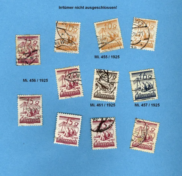 Österreich 11 Briefmarken 1925, Korngarbe, Adler, Lot