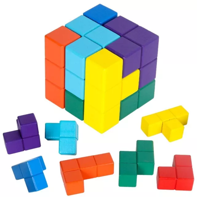 Wooden Soma Cube Toys Colorful Montessori Puzzle Games  Preschool