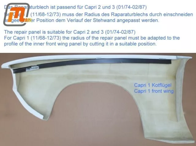 FORD Capri MK2 & MK3 repair panel front wing fastening edge right hand