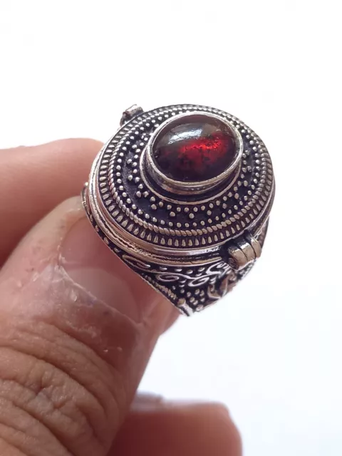 Handmade 925 Silver Oval Garnet Poison Ring Hidden Compartment Size 5-16 US