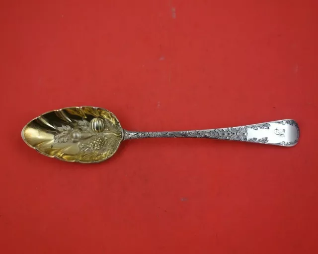 English Georgian Sterling Silver Berry Spoon GW Hand Chased Fruit c. 1814 8 7/8"