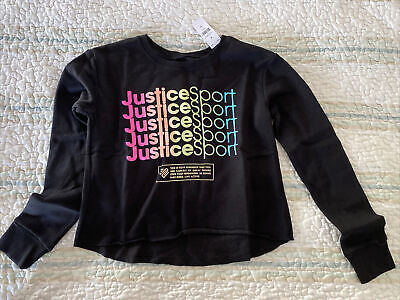 NWT Justice Girls Black Cropped Lightweight Graphic Sport Sweatshirt, Size 10