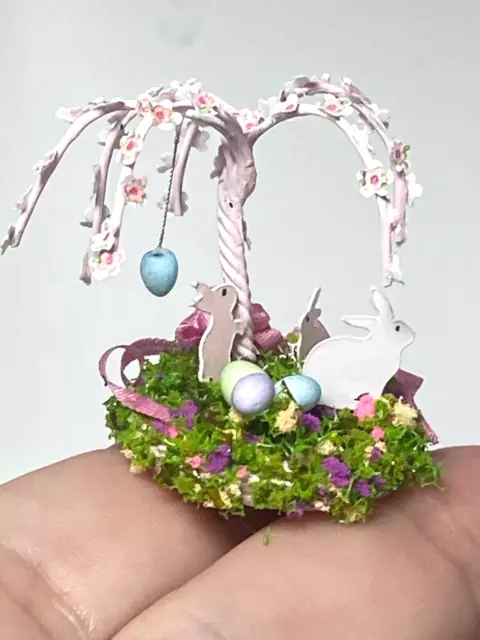 OOAK Artisan Easter Bunnies & Willow Tree 1:12 miniature Dollhouse Signed 23