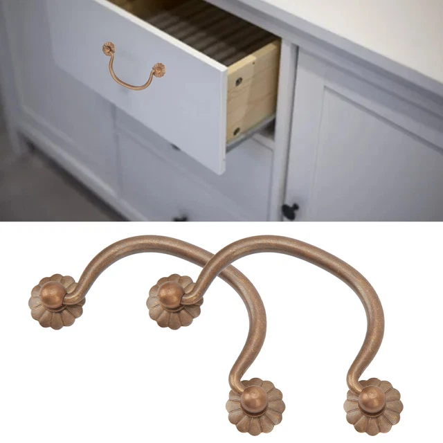2 Ensemble Armoire Tirer Poignée Laiton Rétro Fleur Forme Commode Tiroir Tire