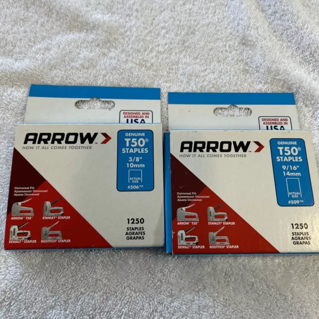 Arrow T50 Staples 3/8 & 9/16" 1250 Staples   #509  & 506 Brand New