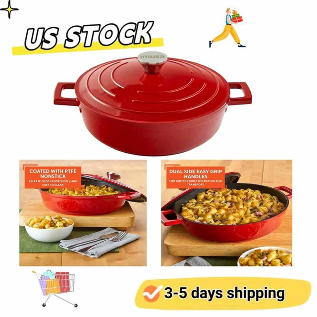 Home IMUSA 4 Quart Cast Aluminum Covered Casserole Dish with Lid, Red,USA