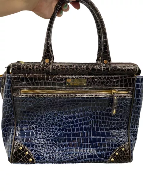 Samantha Brown Croco-Embossed Dowel Travel Bag Navy Brown  RARE OLD STOCK