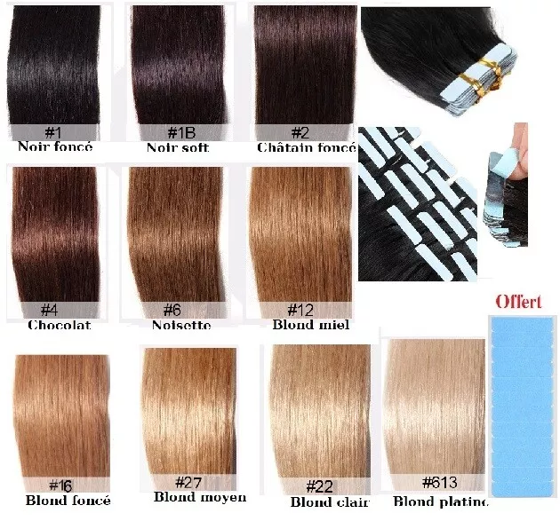 TAPE EXTENSIONS CHEVEUX POSE BANDES ADHÉSIVES 100% NATURELS 49-60CM AAA 24/48h