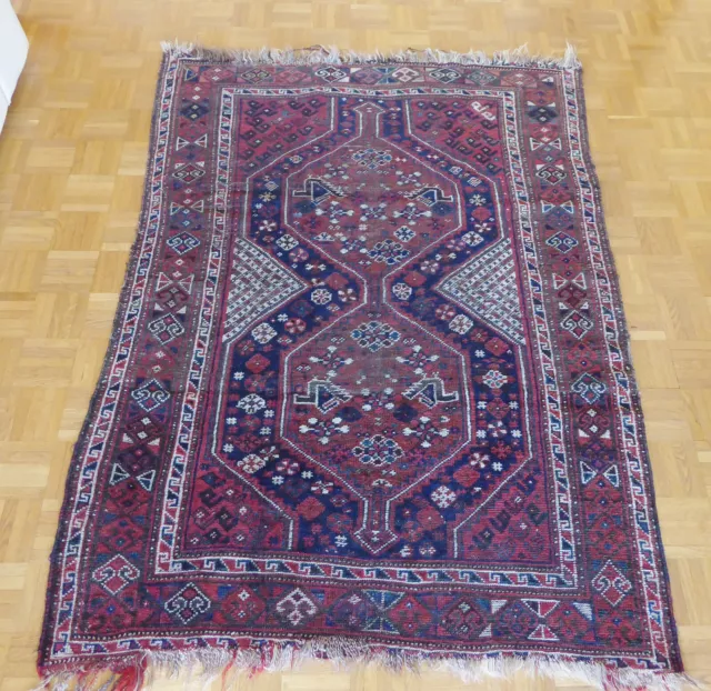 Tapis oriental Fond rouge Laine -XXe- Fait main
