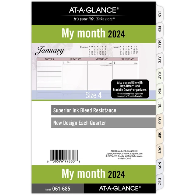 ATAGLANCE 2024 MONTHLY Planner Refill LooseLeaf Desk Size 5 12 x 8