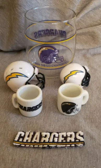 NFL San Diego Chargers 6 Piece Collection, Glass, Mini-helmets, Mini-mugs, Patch