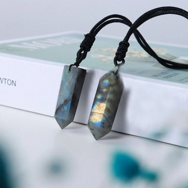 Labradorite Crystal Hexagonal Double Points Pendant Healing Amulet Men Necklace