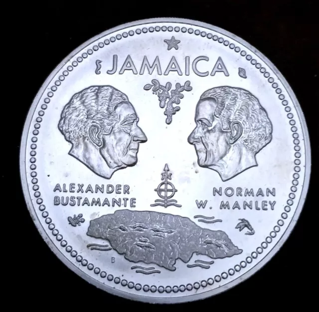 CHOICE BU 1972 JAMAICA TEN DOLLAR .925 SILVER SUPER+++ CROWN, ~50 Gms TW !!