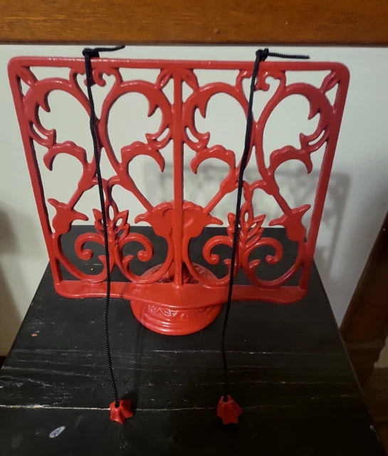 Vtg Cast Wrought Iron Cookbook Book Bible Music Stand Display RED Christmas