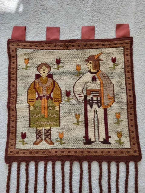 ❤️Vintage Handmade Polish Poland Wool Folk Art Wall Tapestry Braids European #2