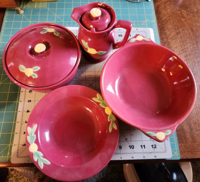 Vintage Coors Pottery Rosebud Maroon Lot