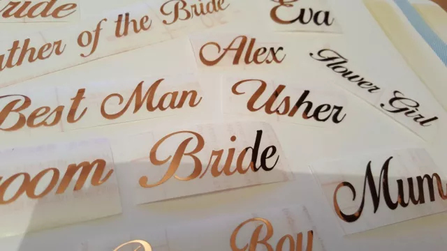 Personalised Name Stickers Rose Gold Vinyl Wine Glass Box Water Bottle Wedding 3