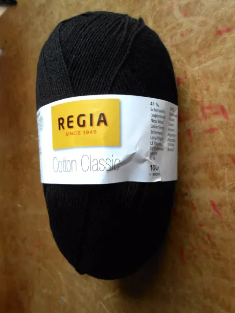 Sockenwolle 100gr REGIA Cotton Classic uni Baumw. einfarbig 4 fädig Fb. schwarz