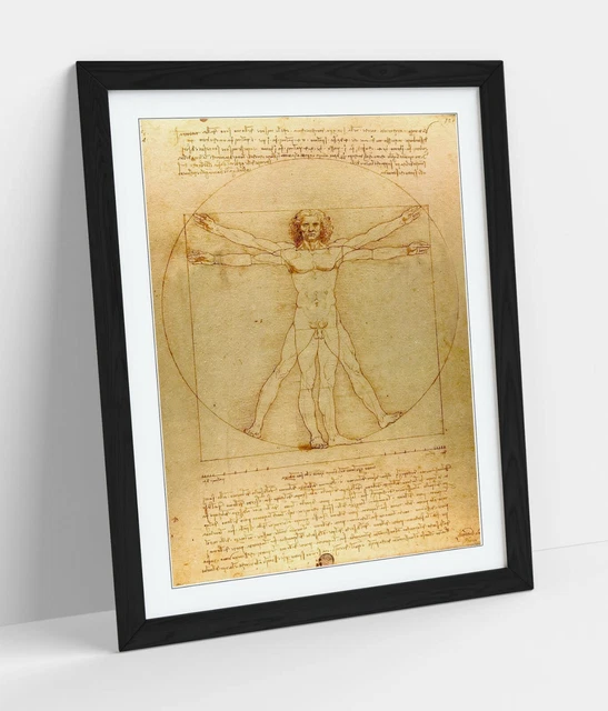 Vituvian Man By Leonardo Da Vinci - Framed Print Wall Art - Gold