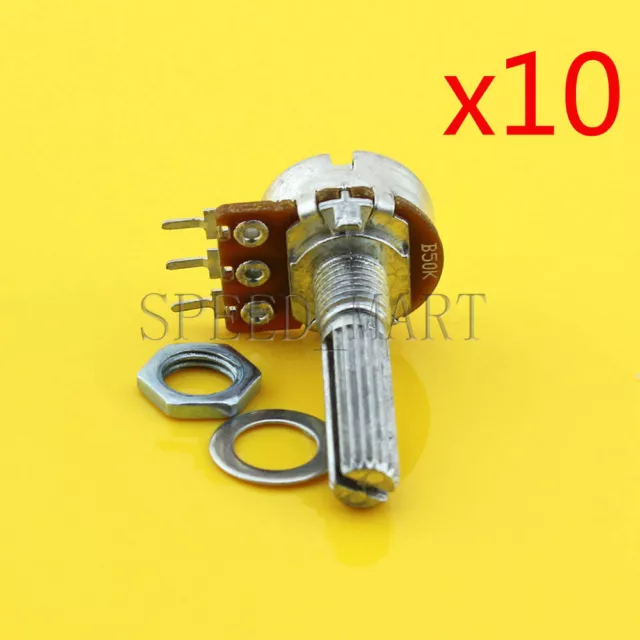 10pcs B50K Ohm Linear Taper Rotary Potentiometer Switch Pot 25mm Shaft 3 Pins