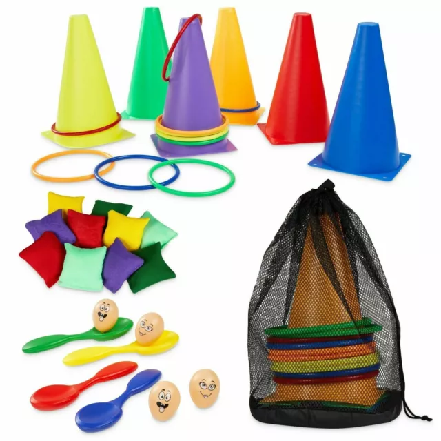 THE TWIDDLERS - 3 in 1 Ring Toss Party Game for Kids Play - Colourful Hoops  and Cones, Bean Bag Throwing Toy for Children Carnival, Birthday Outdoor