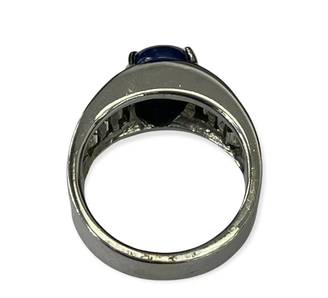 Star Sapphire Natural Oval Gem Solitaire Diamond Ring with Accents White Gold 3