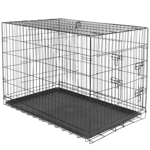 30''36''42'' Dog Crate Folding Metal Wire Dog Kennel Cage w/Tray Black