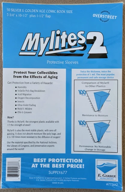 1000x E GERBER - MYLITES 2 -MYLAR COMIC BAGS #775M2 -SILVER/ GOLD COMIC  SIZE