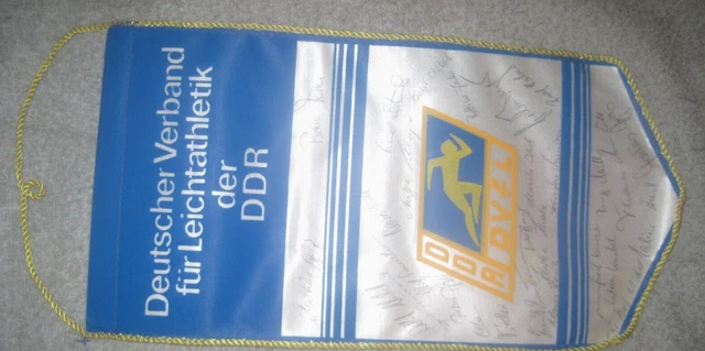 DDR Wimpel  Deutscher Verband für Leichtathletik der DDR  Signiert  Unterschrift