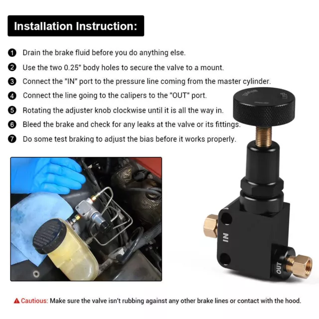 Brake Bias Proportioning Valve Pressure Regulator Adjustment 1/8 NPT Screw Knob