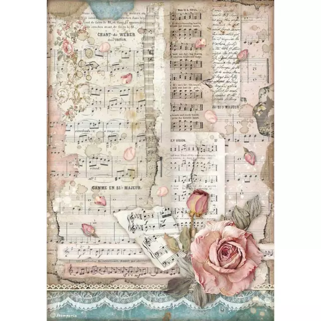 Stamperia A4 RICE PAPER - PASSION - ROSES & MUSIC, Decoupage, Sheet Music