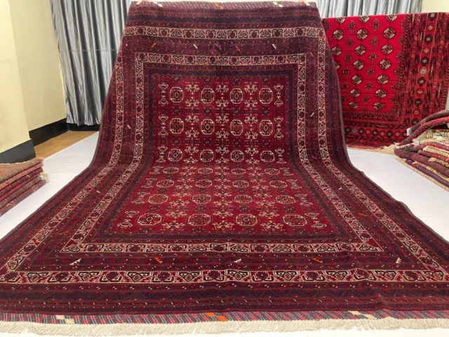 6.7x9.10 Red Traditional Afghan Oriental Geometric Vintage Turkoman Bukhara Rug