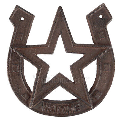 Large Horseshoe Star Welcome Sign Plaque Cast Iron Antique Style Rustic Western