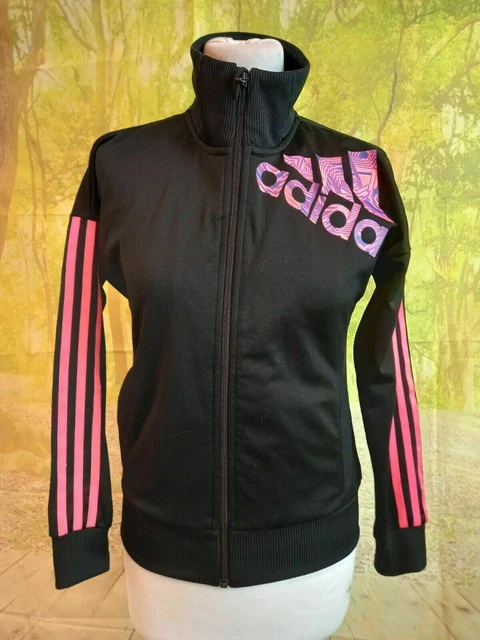 adidas black 100% polyester Tracksuit Jacket. UK girl's age 11, age 12