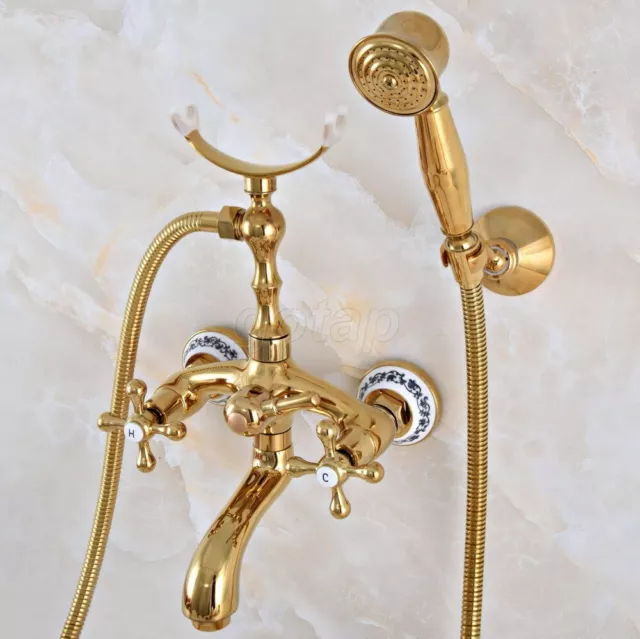 Gold Color Brass Bathroom Claw foot Tub Faucet / Filler With Hand Shower  Gna950