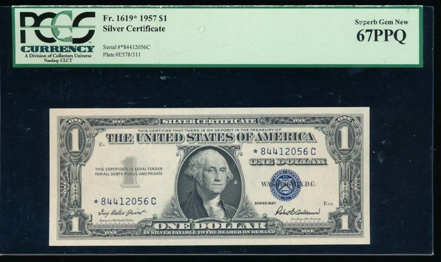 AC 1957 $1 Silver Certificate *star* PCGS 67 PPQ  Fr 1619