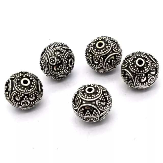 10 Piezas 15MM Bali Cuenta Antiguo Chapado en Plata Hacer Joyas Cuentas W-158