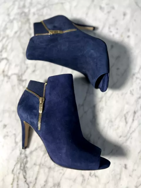 Marc Fisher Blue Suede Serenity Peep-Toe  Zip Ankle Bootie Shoes Boots  6 New