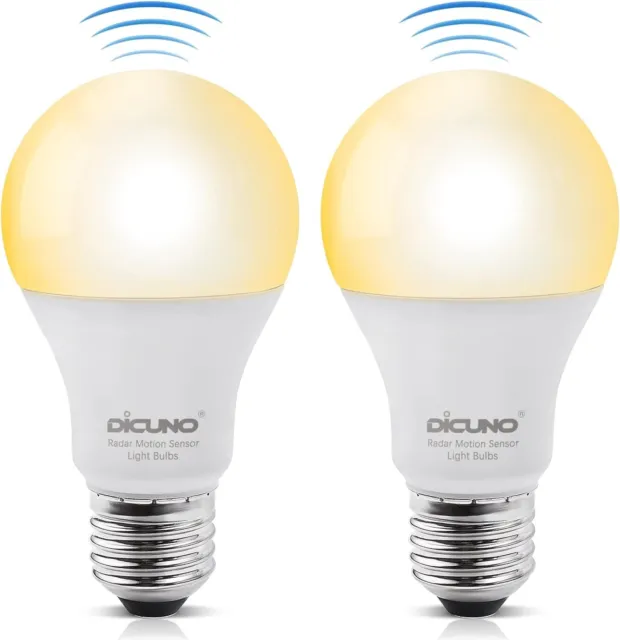 DiCUNO Motion Sensor Bulbs E27, 12W (100W Halogen), Warm White 3000k