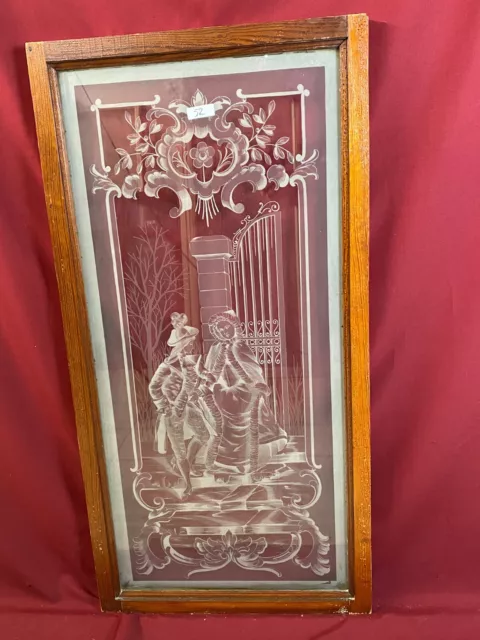 ANTIKE GLASSCHEIBE HISTORISMUS / JUGENDSTIL UM 1890 GALANTE PERSONEN 51x111cm