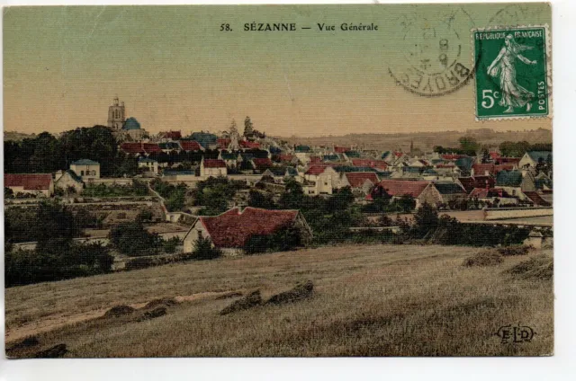SEZANNE - Marne - CPA 51 - vue generale - carte toilée couleur