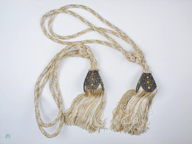 Pair of Gold Tassel Braided Cord Drapery Curtain Tie Backs B