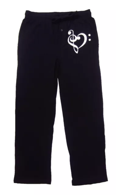 Mens Womens NEW Black Matter Treble Bass Clef Heart Pajama Lounge Pants XS S M