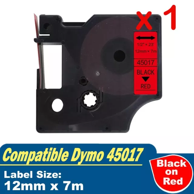 1x Label Tape for Dymo D1 45017 LabelManager 260P  360D 420P  12mm Black on Red