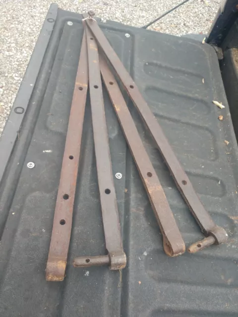 Antique Pair large Hand Forged Iron Barn Door gate Strap Hinges heavy duty old
